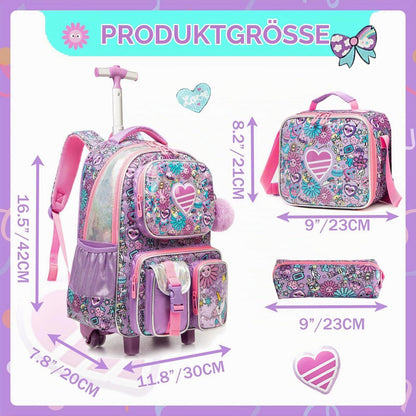 Schulranzen Trolley Mädchen Rosa Herz – Kinder Rucksack mit Rollen