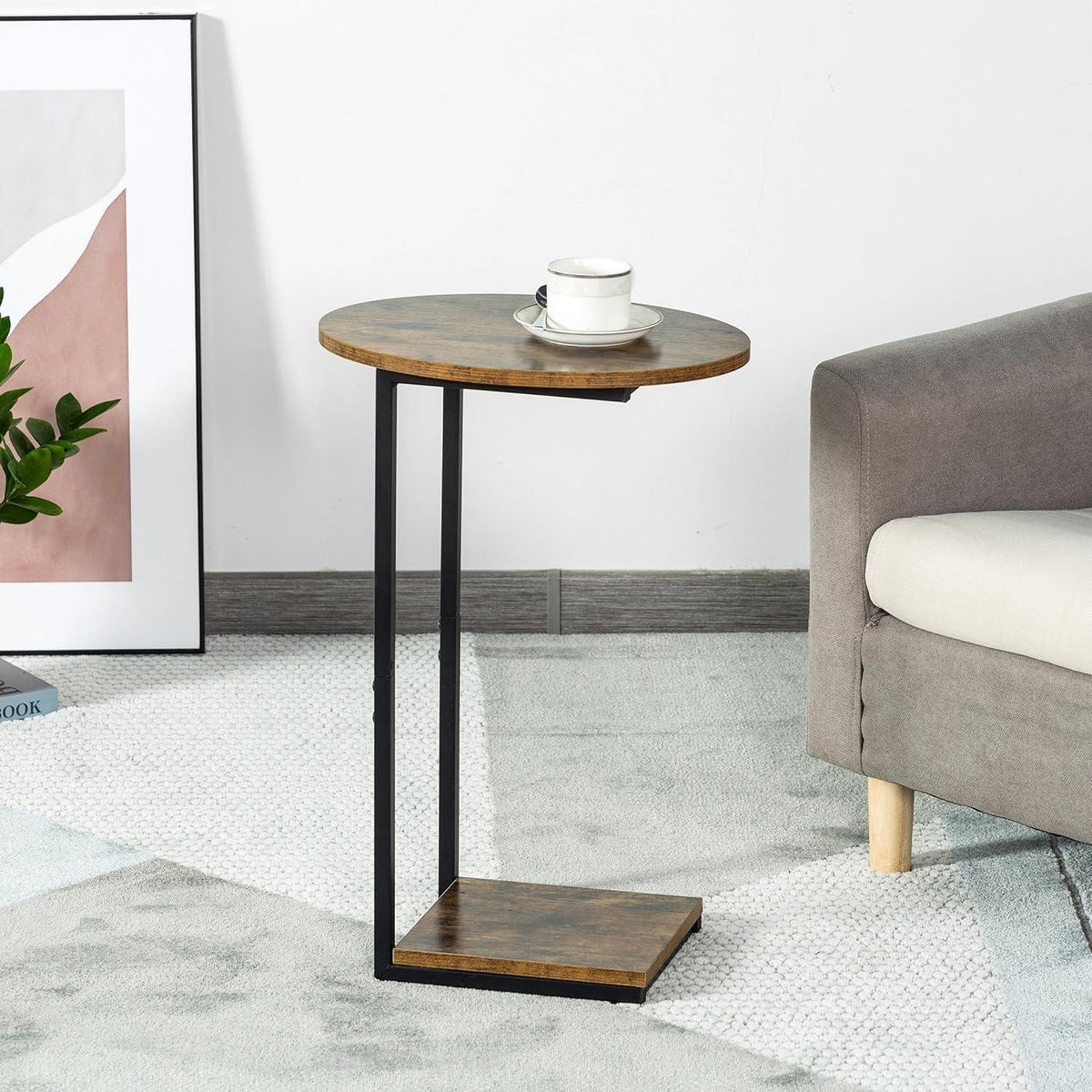 C-förmiger Kleiner Beistelltisch Vintagebraun Schwarz 40x30x60cm