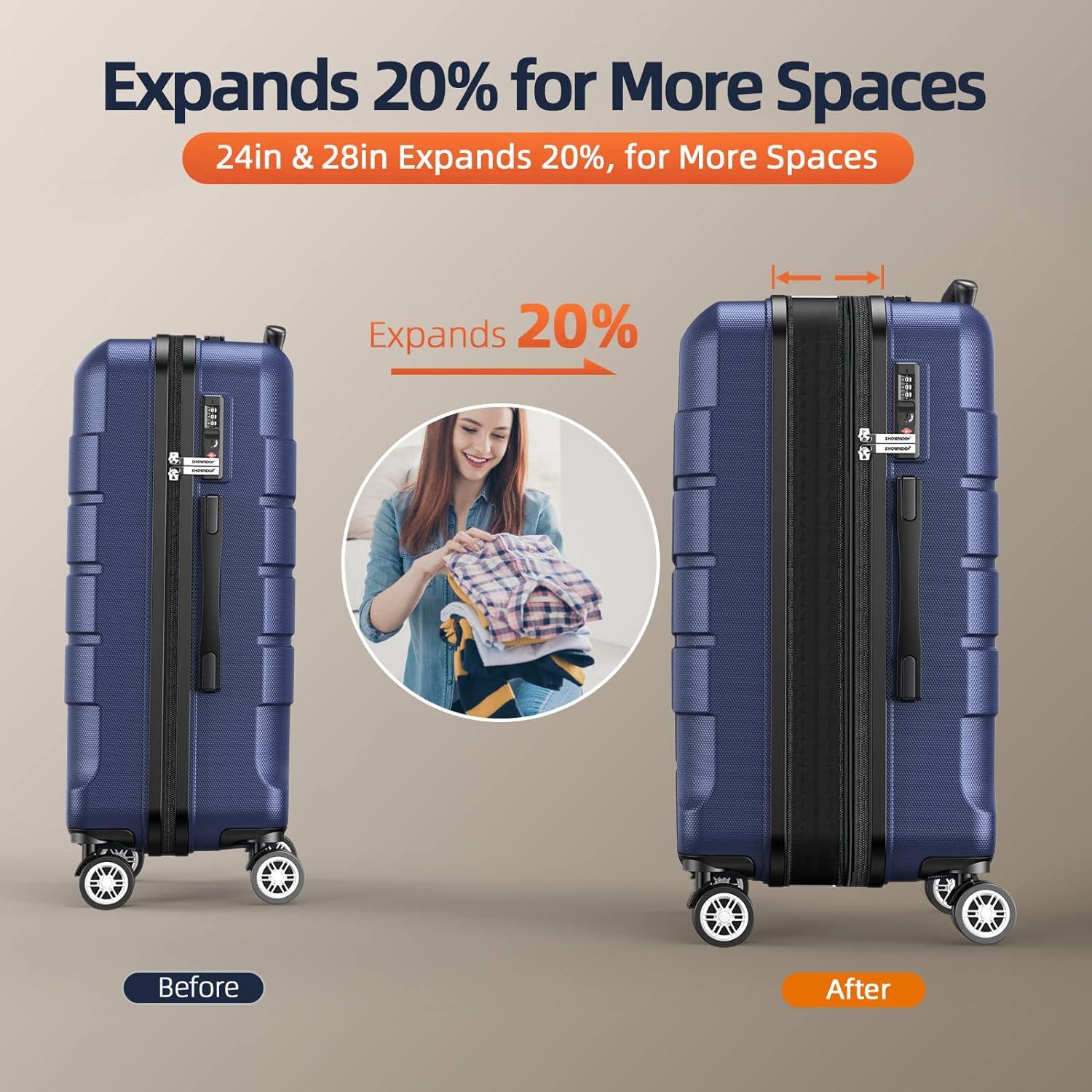 SHOWKOO Koffer Mittelgroß ABS+PC Hartschale 4 Rollen TSA-Schloss -Blau