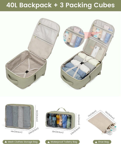 LOVEVOOK Reiserucksack Handgepäck 40L Damen Wasserdicht Olivgrün Beige