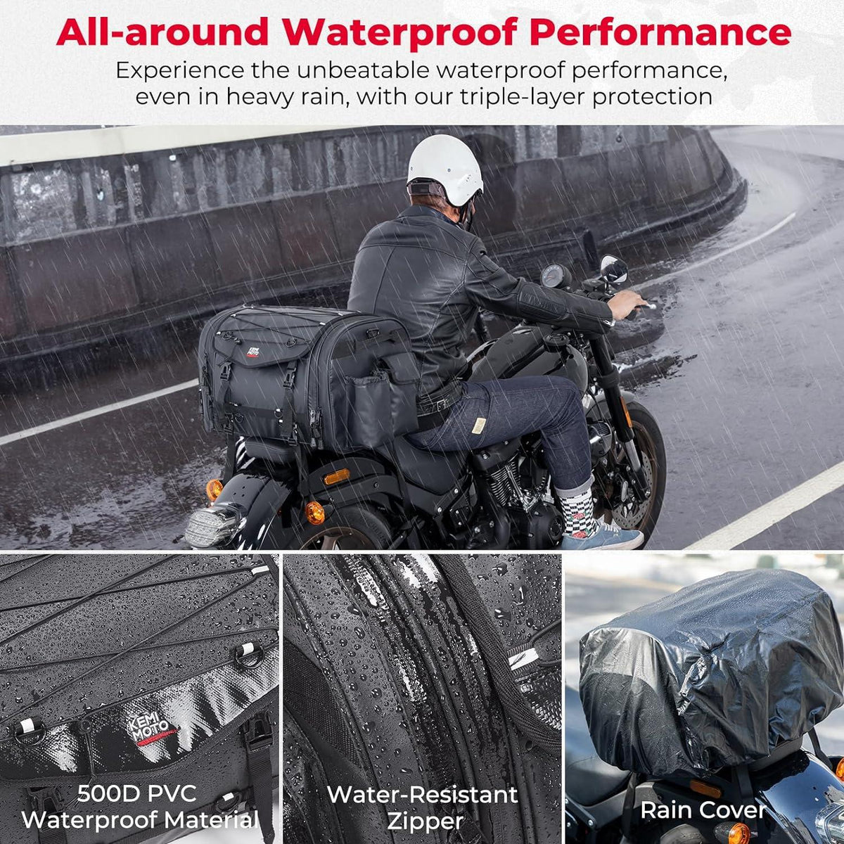 Motorrad Hecktasche 65L wasserdicht erweiterbar schwarz