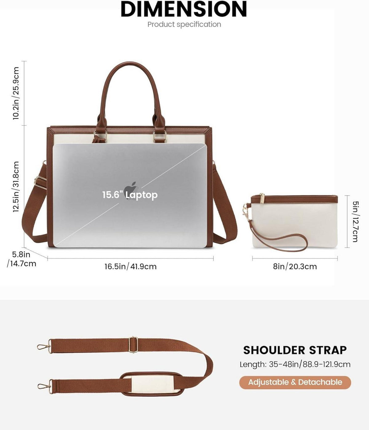 Laptop Tasche 15.6 Zoll Damen Handtasche Groß Schultertasche Schwarz
