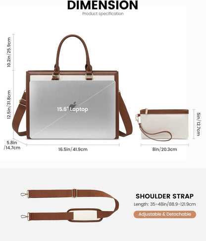 Laptop Tasche 15.6 Zoll Damen Handtasche Groß Schultertasche Schwarz