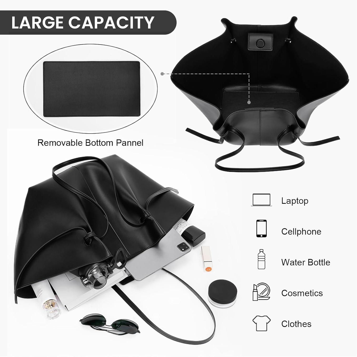Große Schwarze Handtasche Kunstleder Shopper mit Verstellbarem Schultergurt