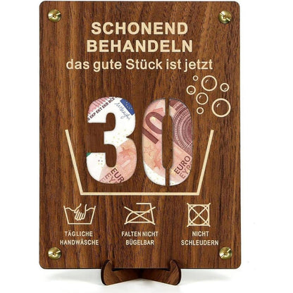Holz Geldgeschenk 30. Geburtstag mit Karte, witzig & dekorativ