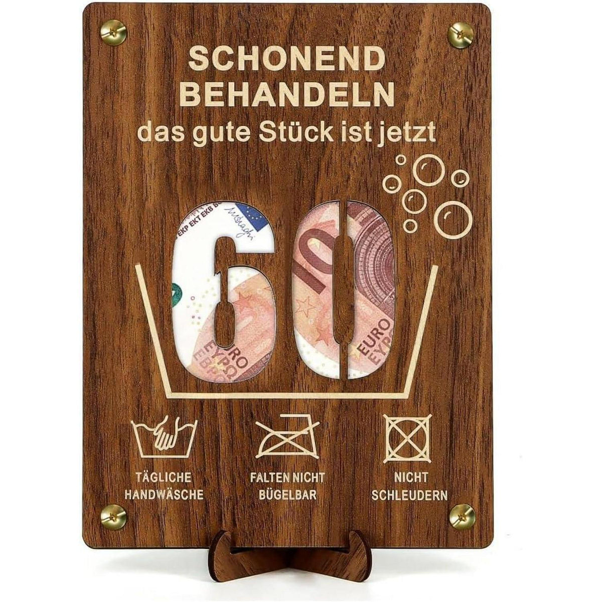 Geldgeschenk 60. Geburtstag Holz mit Karte | Humorvoll & Dekorativ