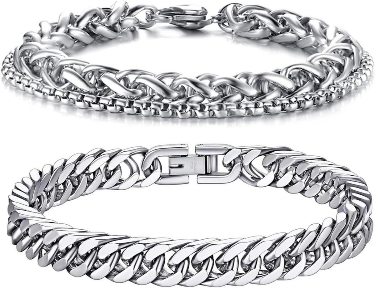 LOCCY Armband Set Silber Edelstahl Herrenarmbänder Panzerkette Glieder