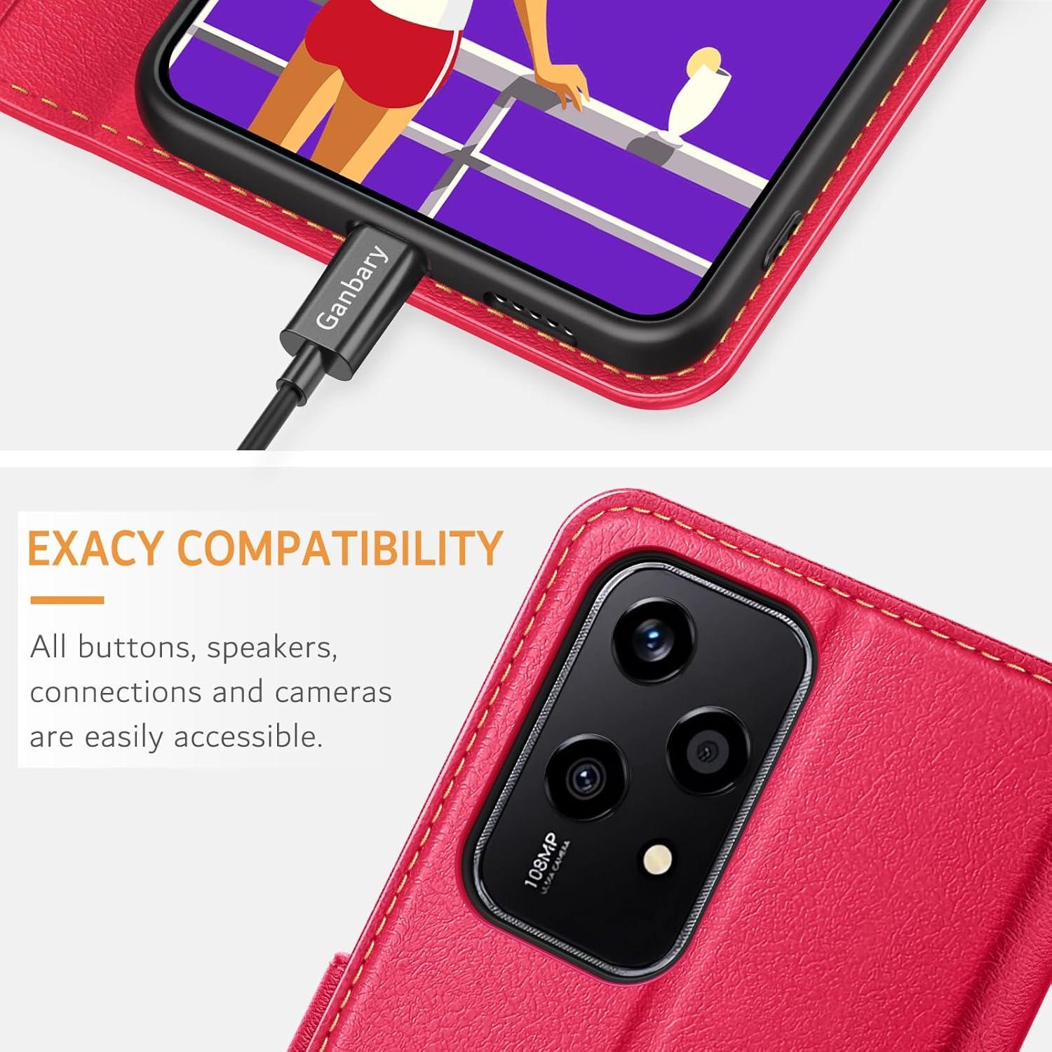 Leder Handyhülle für Honor 200 Lite, Klapphülle mit Kartenschlitzen Rot