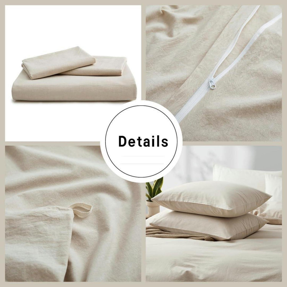 Renforce Baumwoll Bettwäsche Set Beige 135x200cm + 80x80cm