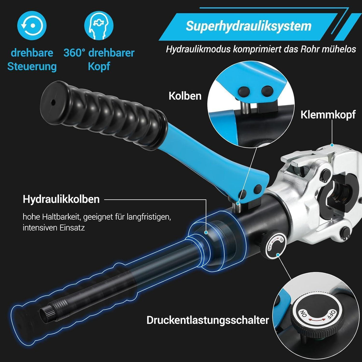 Hydraulik Presszange V-Kontur für Kupfer & Edelstahlrohr 12-28mm