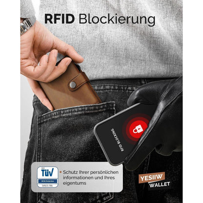 YESIIW Herren Geldbörse Kartenetui RFID Slim Wallet Braun