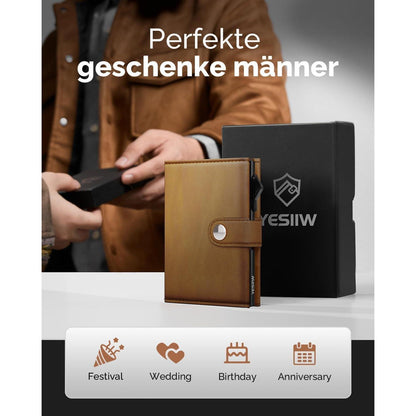 YESIIW Herren Geldbörse Kartenetui RFID Slim Wallet Braun