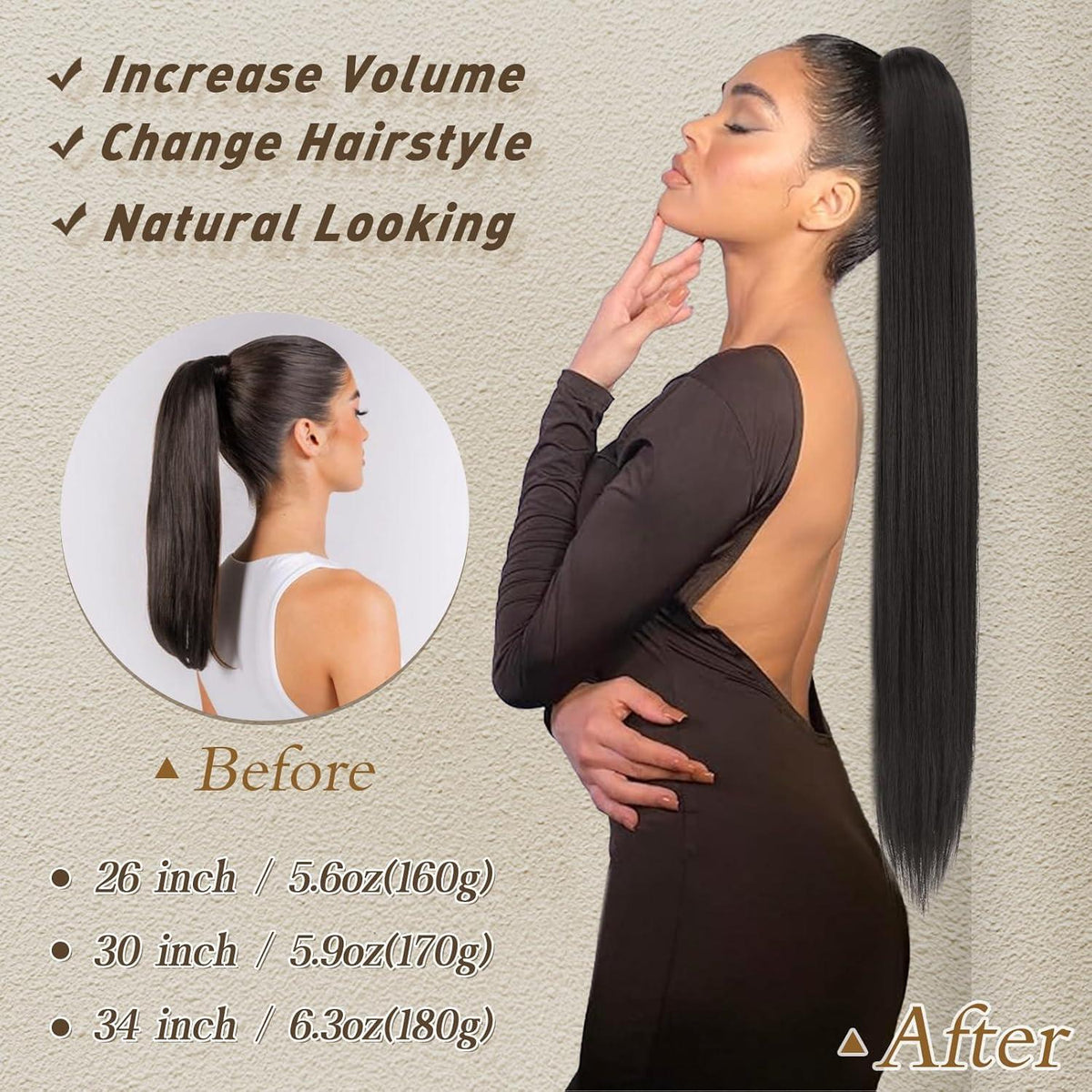 Synthetisches Braun Pferdeschwanz Haarteil 76CM Glatt Clip Zopf