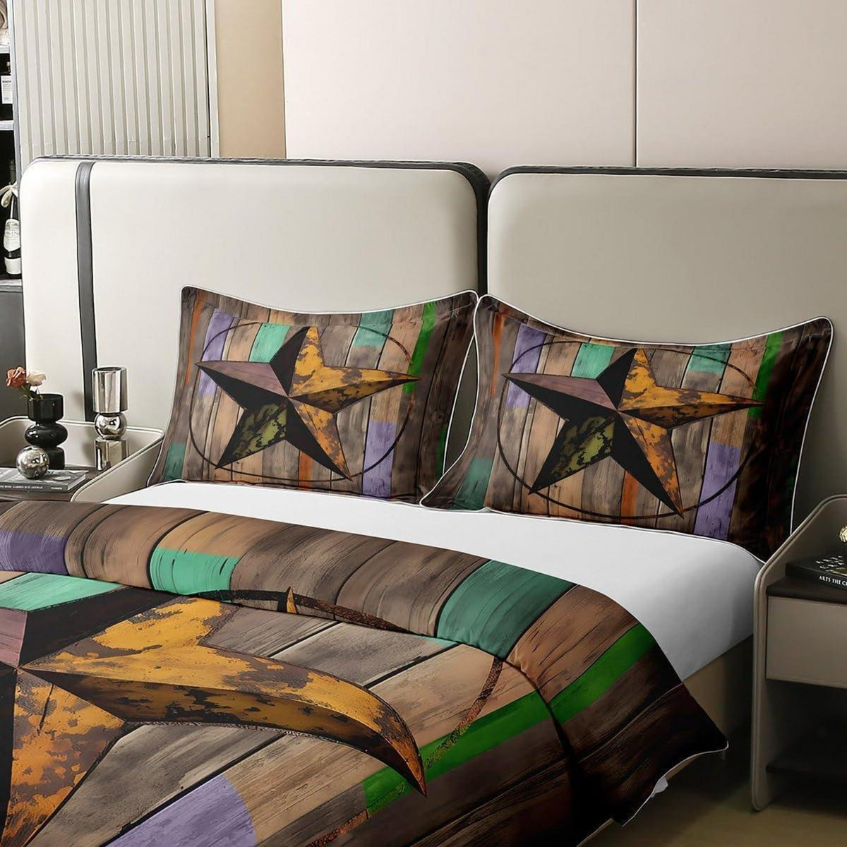 Rustikale Baumwoll Bettwäsche Set 220x240cm – Vintage Sternenmuster