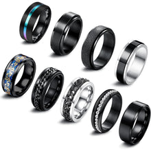 9er Edelstahl Ringe Set Herren Vintage Spinner Ringe Schwarz Silber