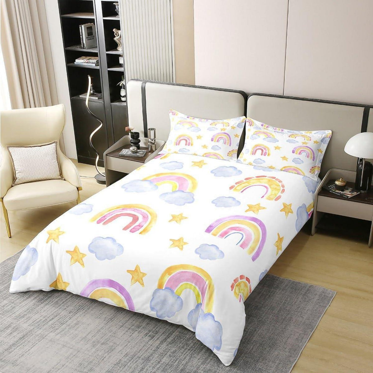 Regenbogen Bettwäsche Set 155x220cm Baumwolle Kinderzimmer