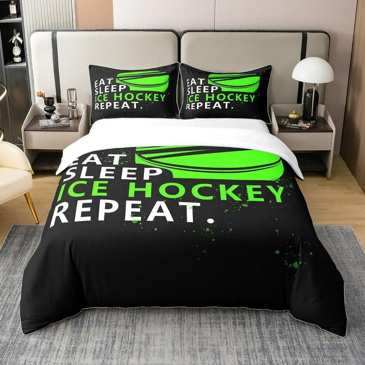 Eishockey Bettwäsche Set 135x200cm – Baumwolle, Kinderzimmer Dekor