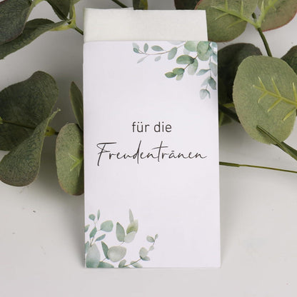 BETESSIN 50x Hochzeit Taschentuch Tüten Eukalyptus Design - Umweltfreundliche Papiertüten für Freudentränen