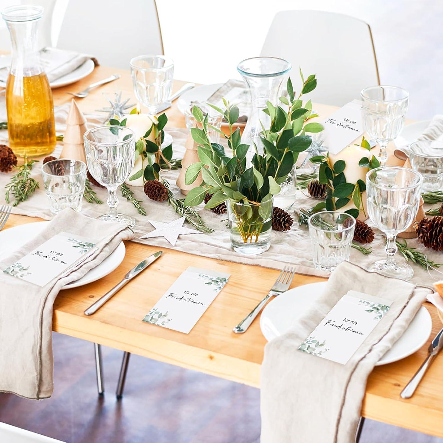 50x Hochzeit Taschentüten Eukalyptus Design - Freudentränen