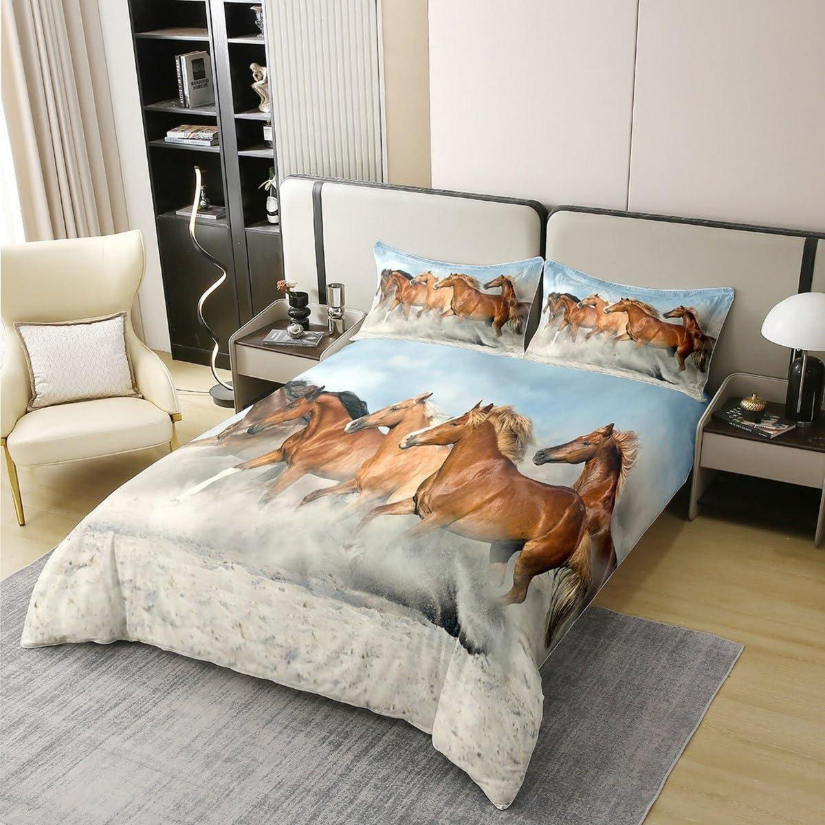 Baumwoll Bettwäsche Set Pferd 200x200cm mit Kissenbezügen