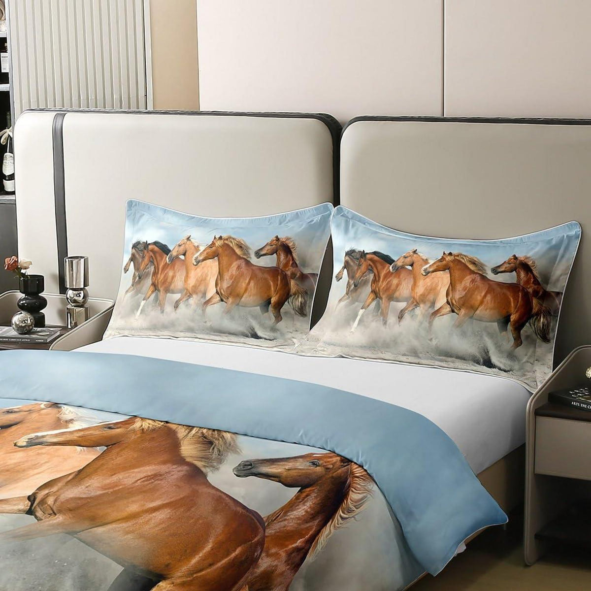 Baumwoll Bettwäsche Set Pferd 200x200cm mit Kissenbezügen