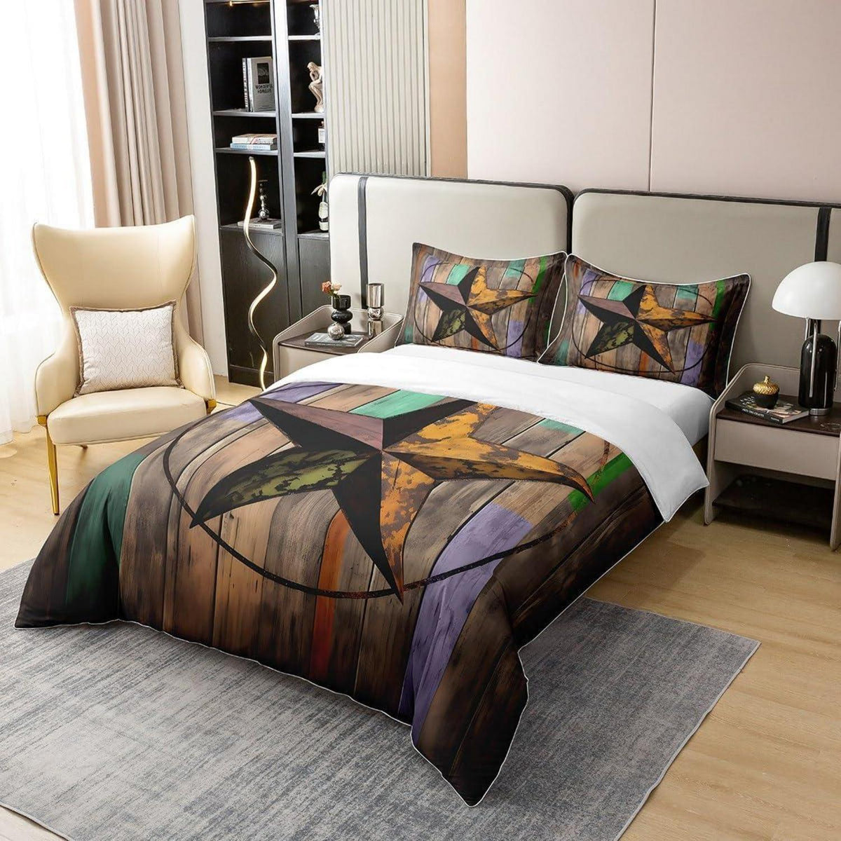 Rustikale Baumwoll Bettwäsche Set 200x200cm – Vintage Sternenmuster