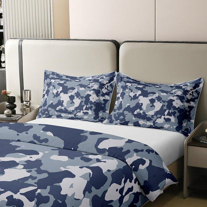 Camouflage Bettwäsche Set 155x220cm – 80x80cm – Blau – Baumwolle