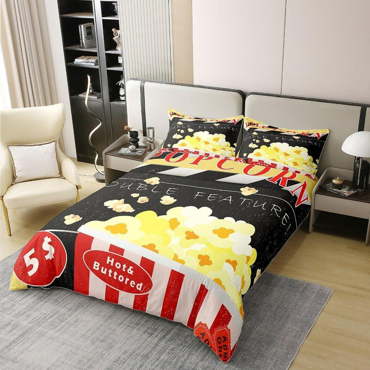 Kinder Bettwäsche Set Popcorn Kino Design 155x220cm