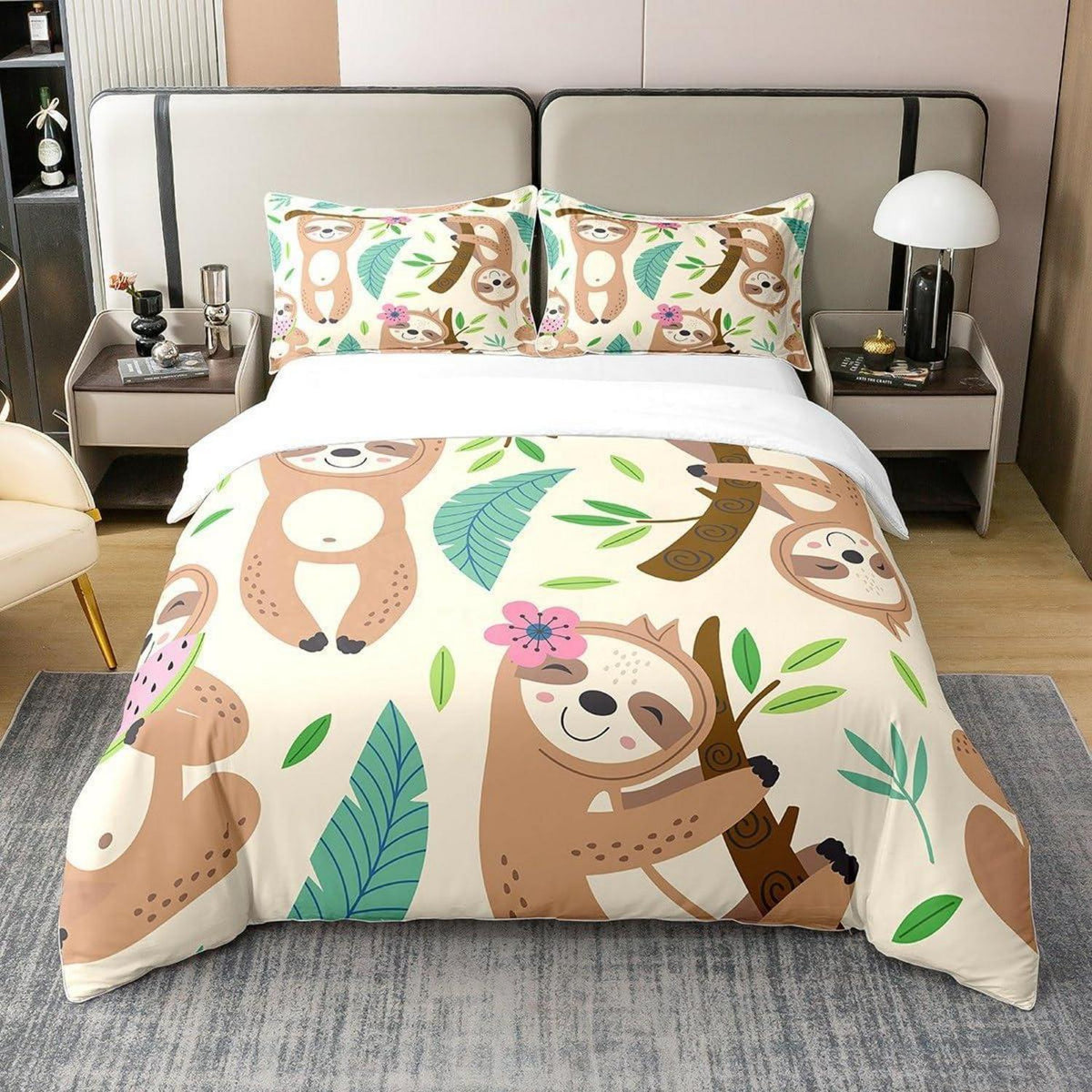 Kawaii Faultier Bettwäsche Set 155x220cm Baumwolle Kinderzimmer