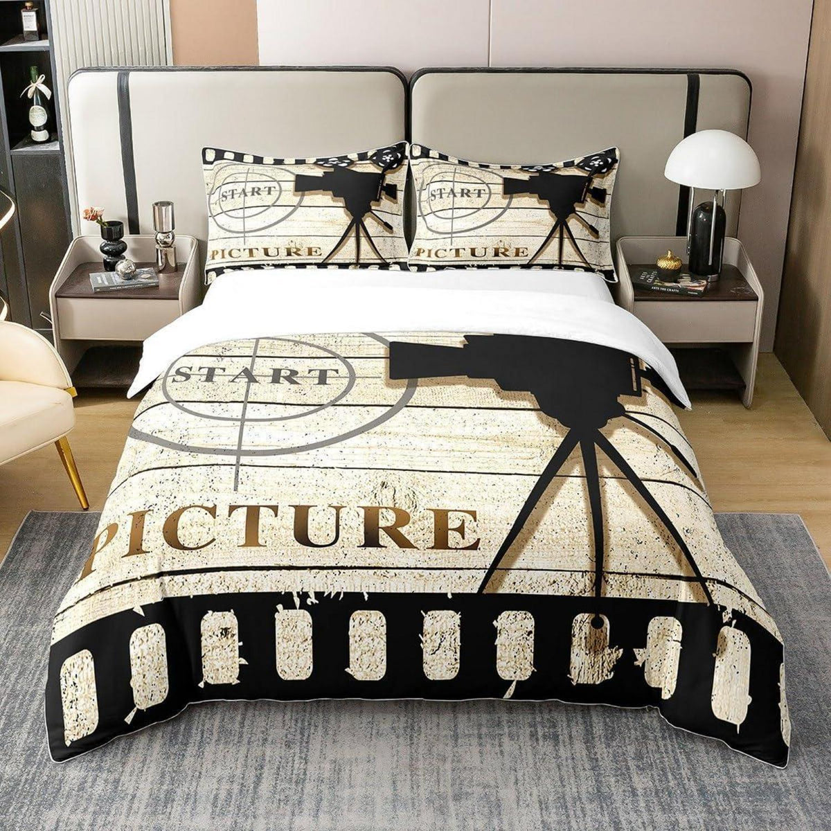 Baumwoll Bettwäsche Set 200x200cm – Vintage Kino Design