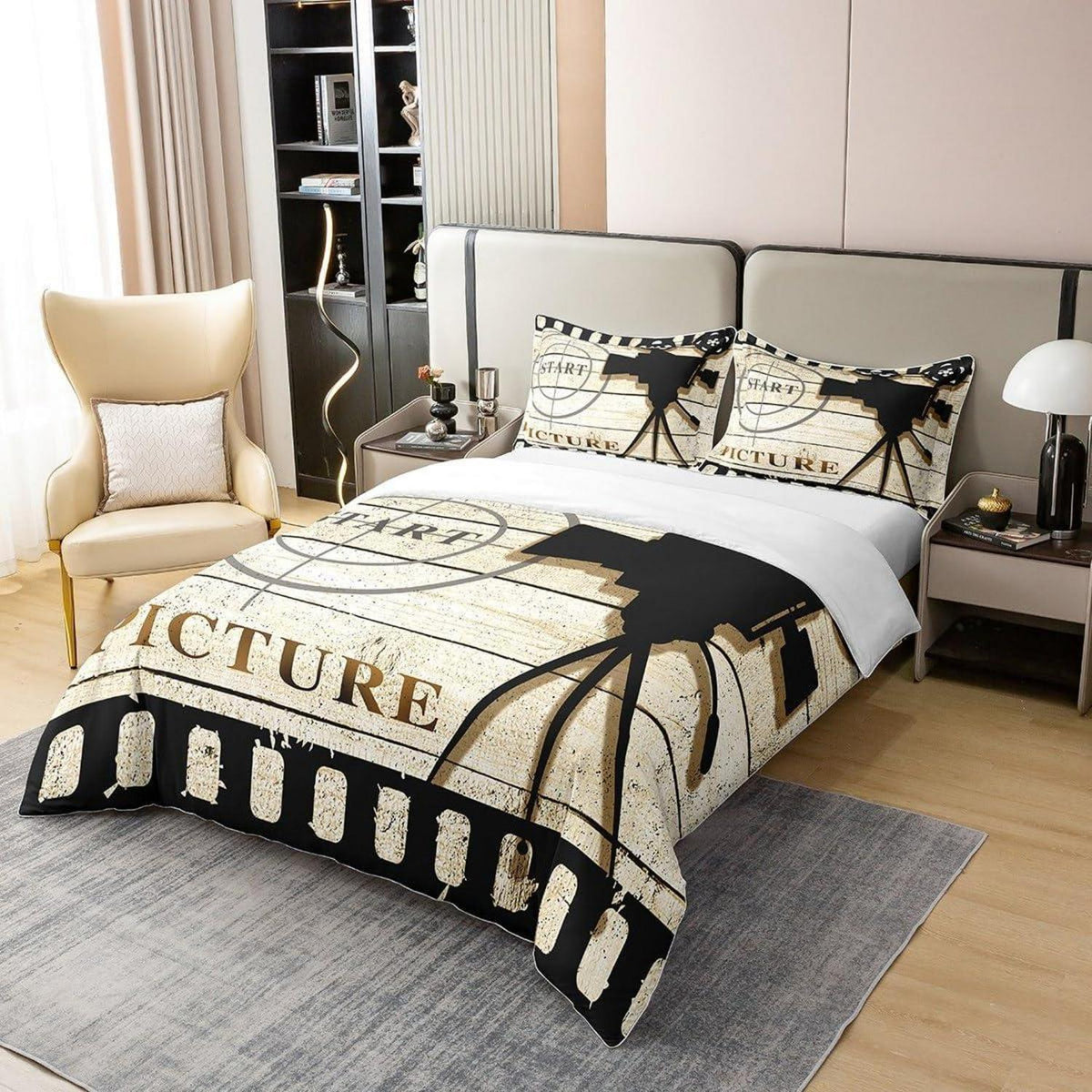 Baumwoll Bettwäsche Set 200x200cm – Vintage Kino Design
