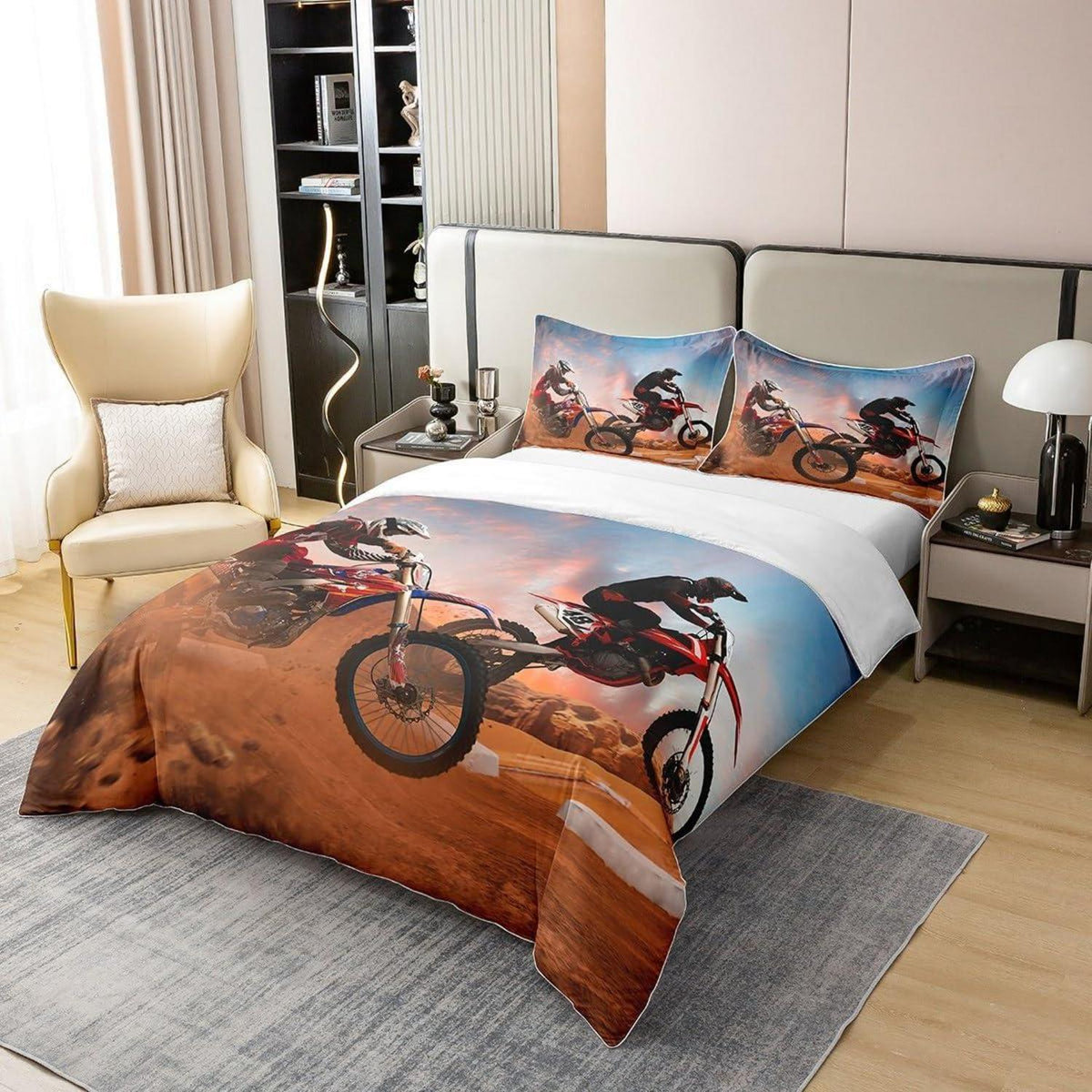 Dirt Bike Bettwäsche Set 155x220cm – Baumwolle, Motocross Design