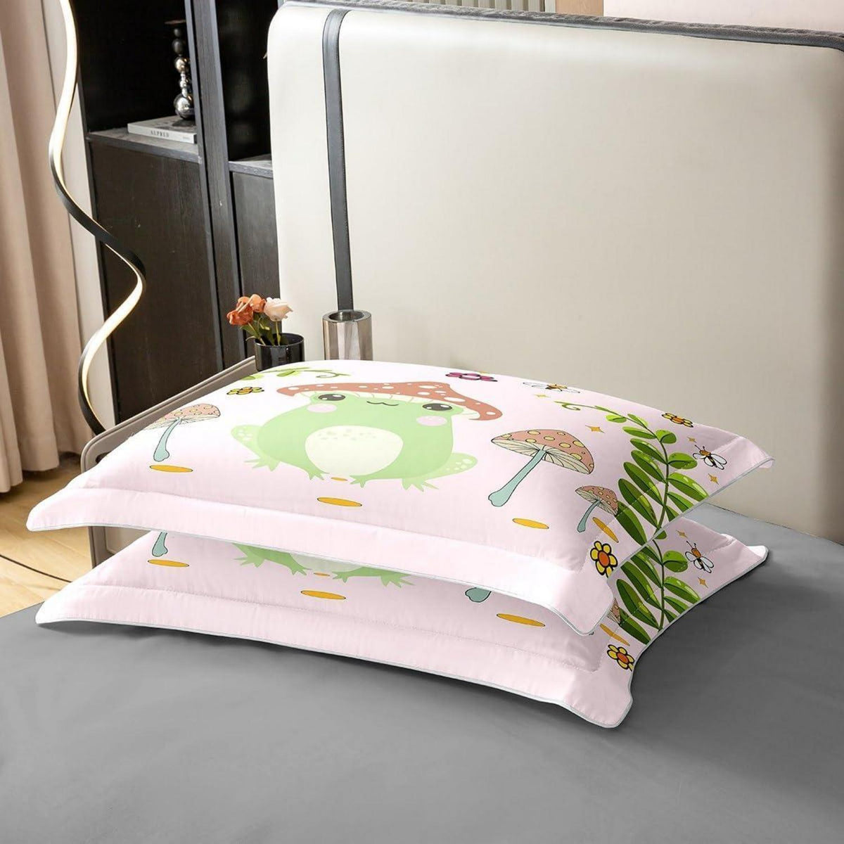 Süße Frosch & Pilz Bettwäsche Set 220x240cm Baumwolle