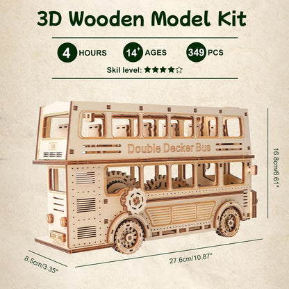 3D Puzzle Doppeldeckerbus Holzbausatz mit Motor & Getriebe