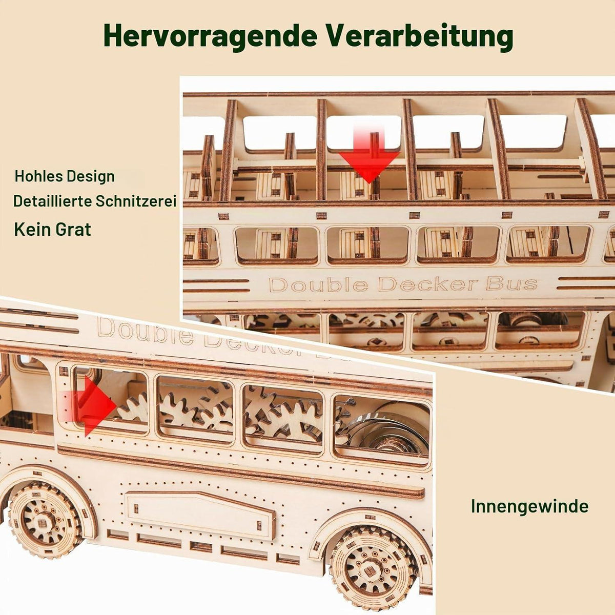 3D Puzzle Doppeldeckerbus Holzbausatz mit Motor & Getriebe