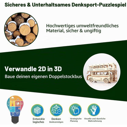 3D Puzzle Doppeldeckerbus Holzbausatz mit Motor & Getriebe