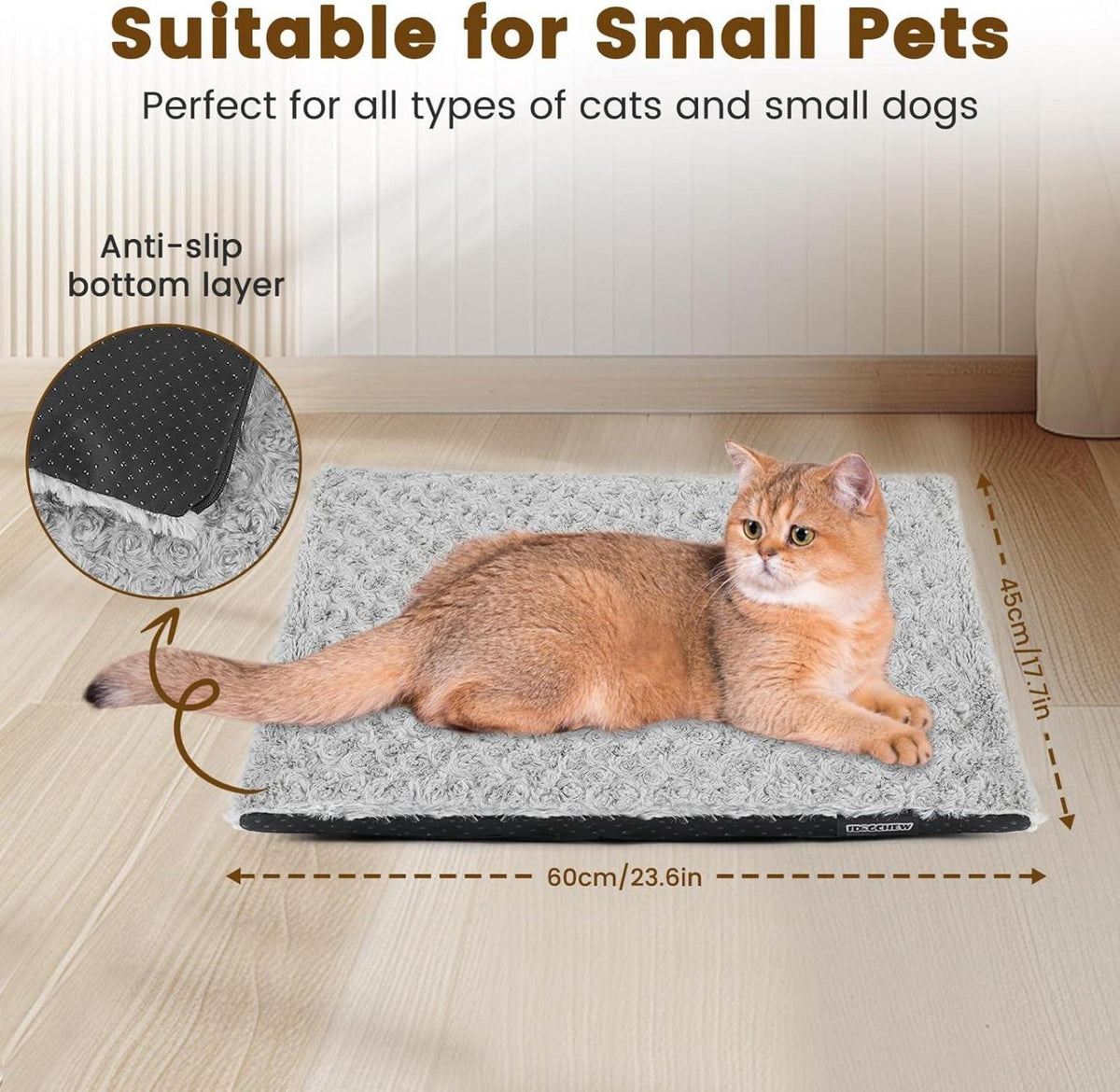 Selbstwärmende Katzendecke Flauschig Hellgrau 60x45cm