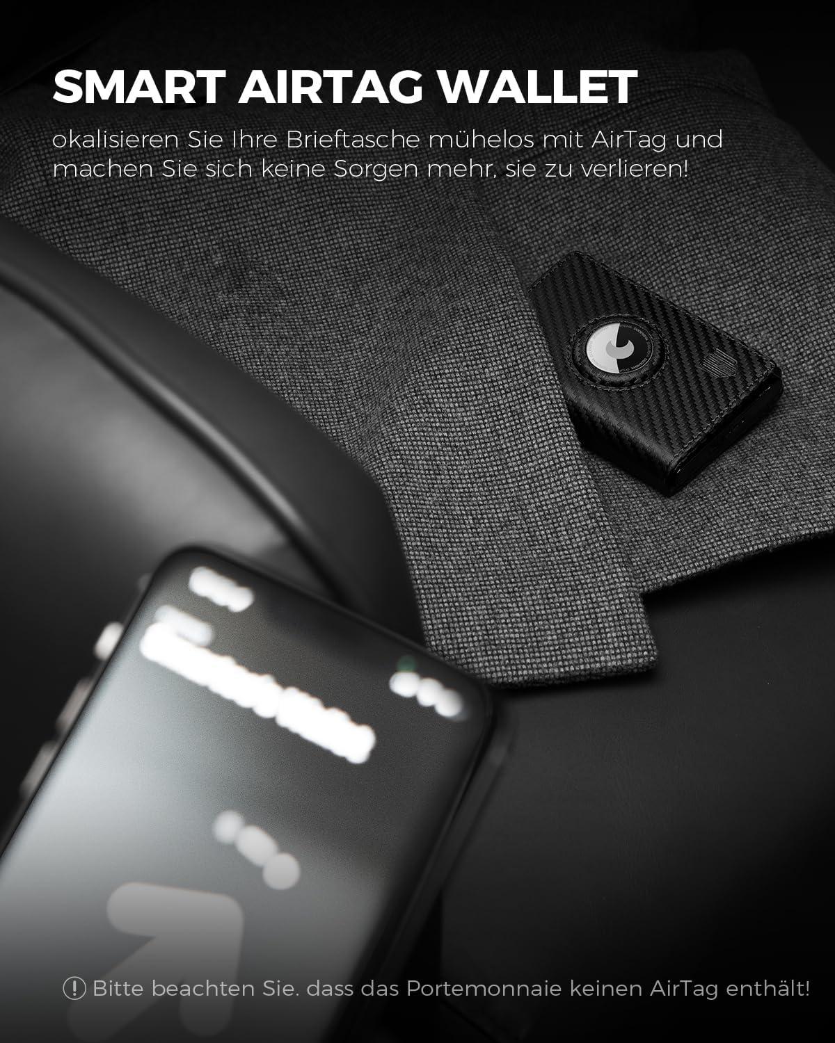 Airtag Wallet Herren XL Münzfach RFID Schutz Carbon Portmonee