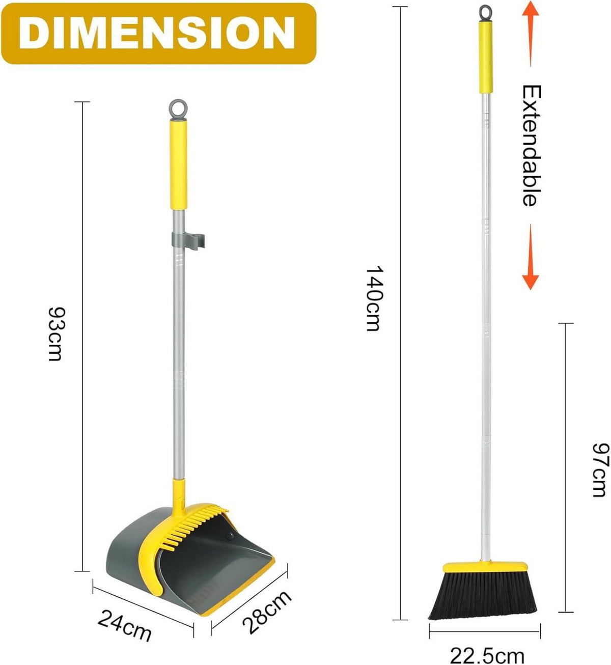 Dirty Fox Besen und Kehrschaufel Set 137,2 cm Griff Gelb