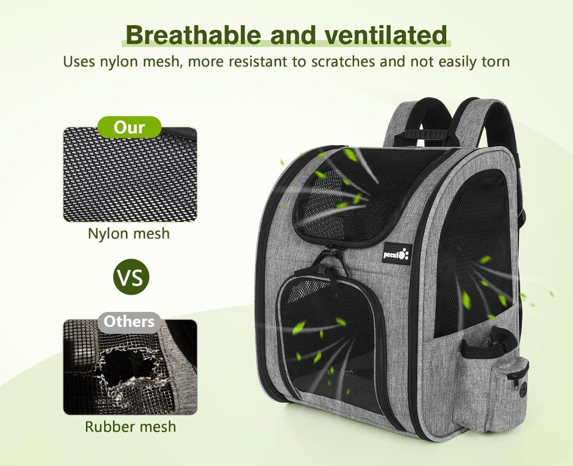 Haustier Rucksack mit Netzfenster und Vorhang oben, Grau, L
