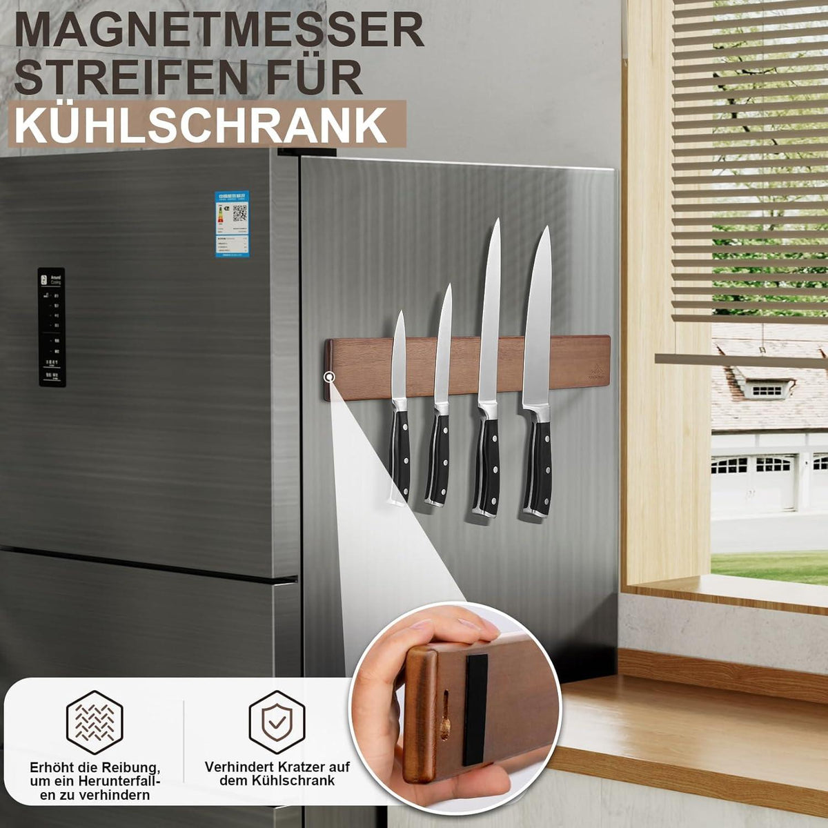 Magnetleiste Messer Selbstklebend 40cm Akazienholz Magnethalter Stark magnetisch