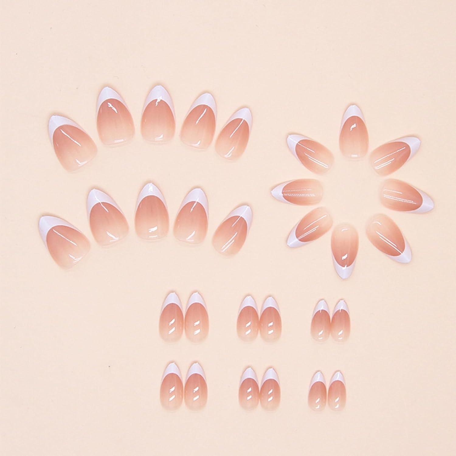 24x Mandel Nägel Weiß French Tip Press on Nails Nude Rosa Acryl Full Cover Nails