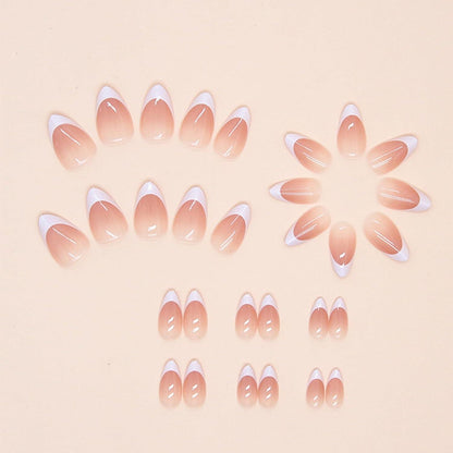 24x Mandel Nägel Weiß French Tip Press on Nails Nude Rosa Acryl Full Cover Nails
