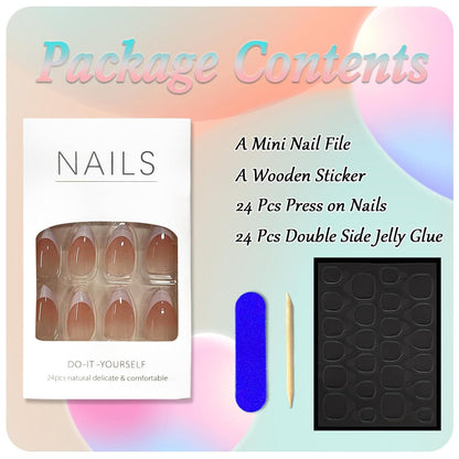 24er Set Weiße French Tip Mandel Nägel Aufkleben Künstliche Nägel Acryl Full