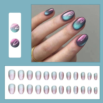 24 Mandel Nägel Katzenauge Press on Nails Acryl Nägel