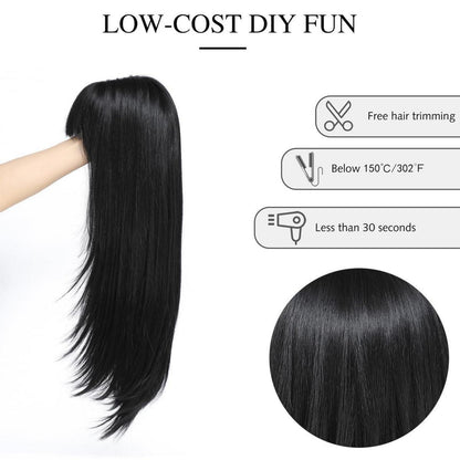 Schwarze Damen Perücke mit Pony, 60cm, Gerade Haar