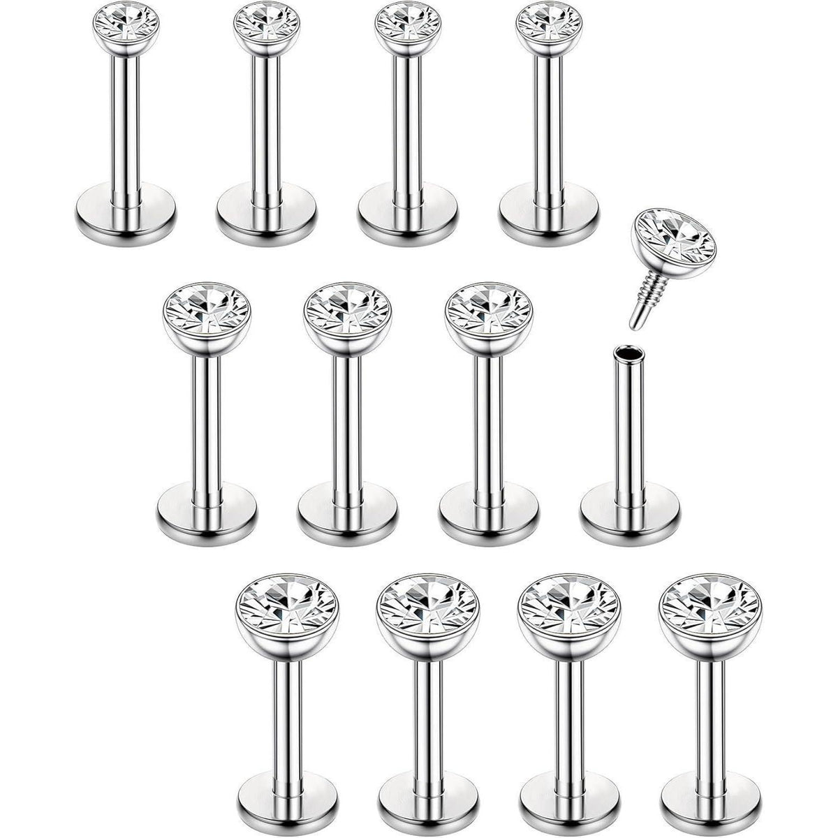 12er Set Helix Piercings Chirurgenstahl mit CZ, 6/8mm Länge