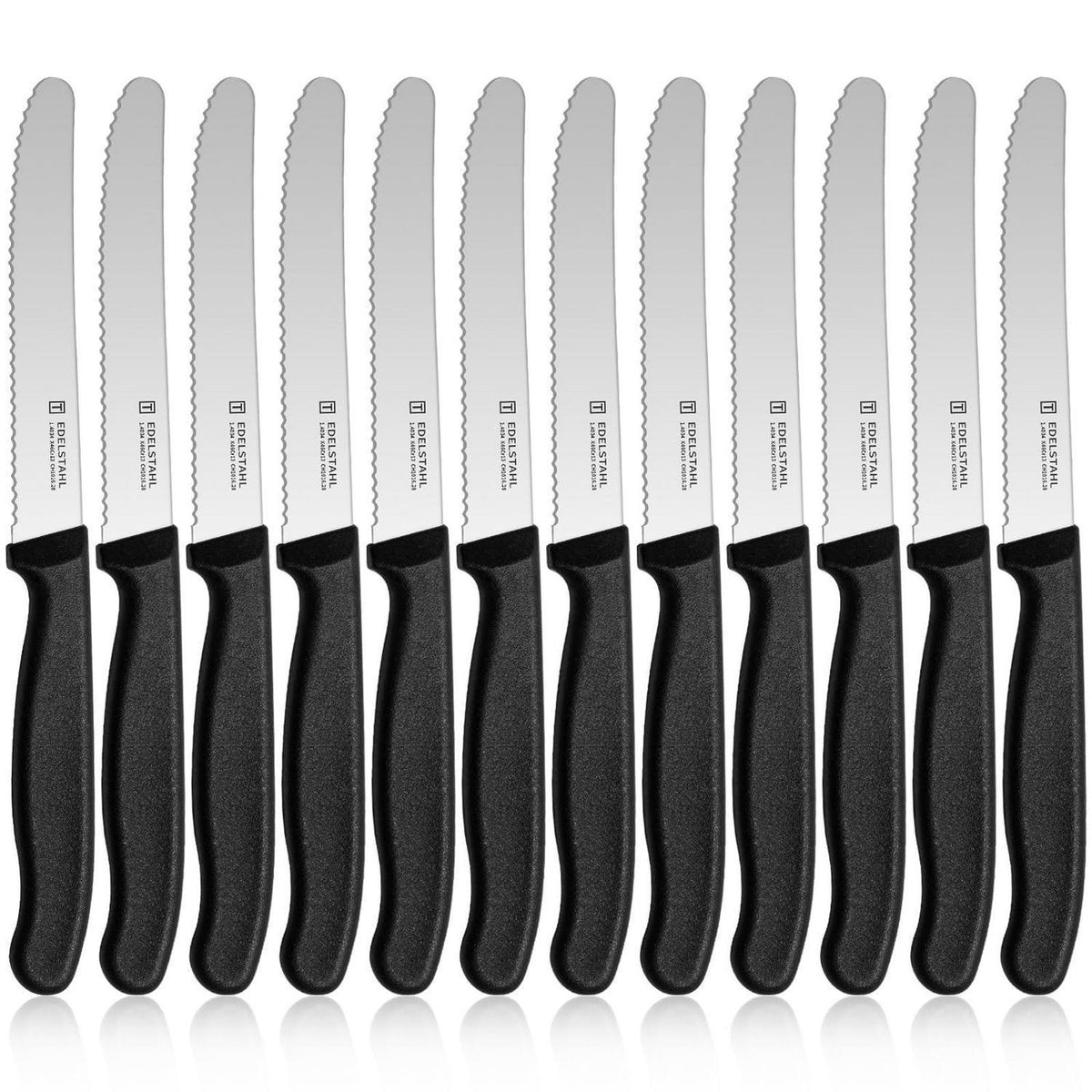 12er Set Wellenschliff Tafelmesser aus Edelstahl, Schwarz