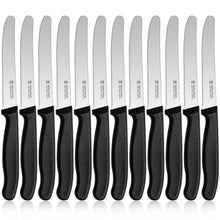 12er Set Wellenschliff Tafelmesser aus Edelstahl, Schwarz