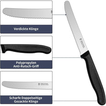 12er Set Wellenschliff Tafelmesser aus Edelstahl, Schwarz